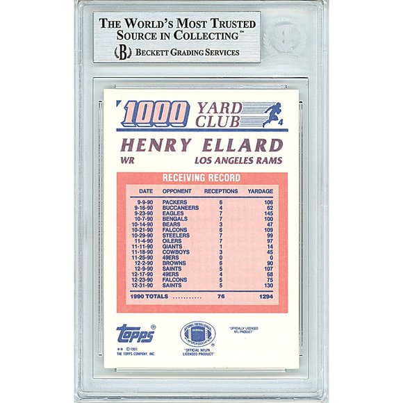 Henry Ellard Signed '91 Topps Football Card 1000 Yard Club Beckett BAS Autograph - Picture 2 of 4